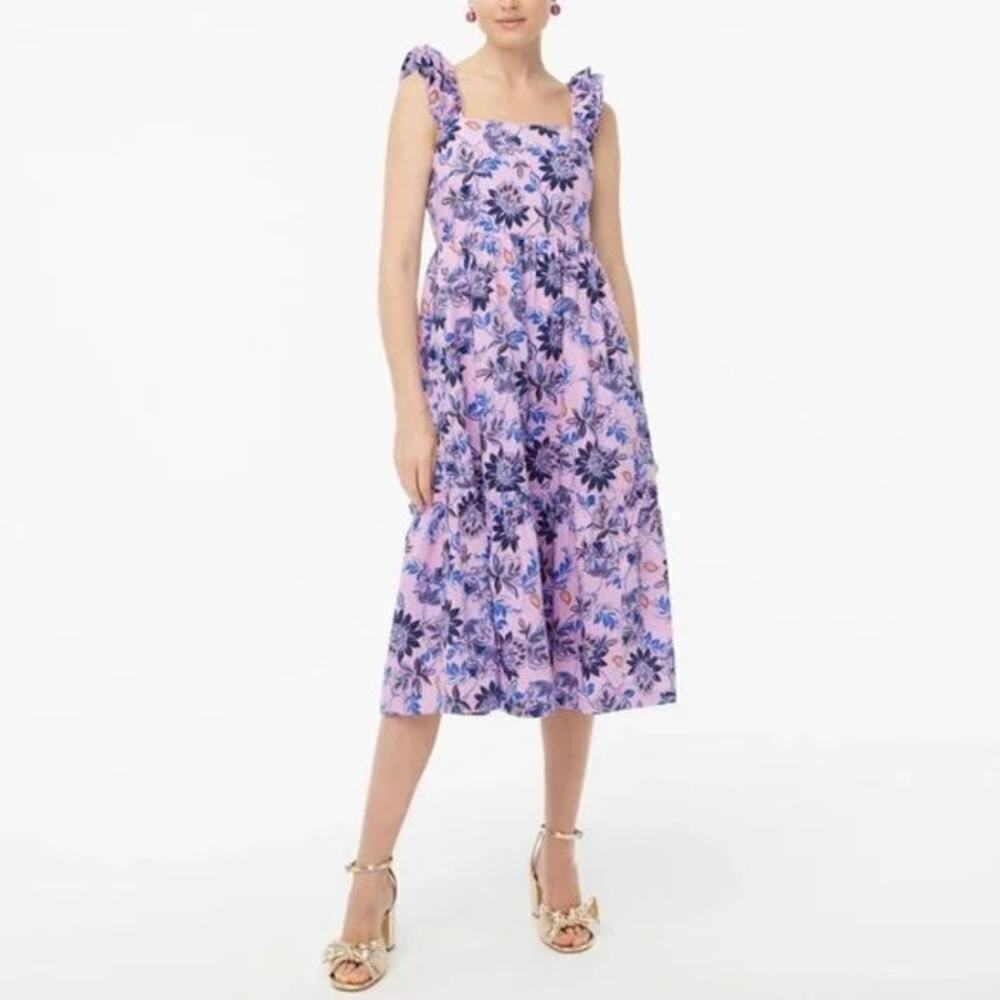 J.Crew Lavender Floral Tiered Cotton Midi Dress Size 00